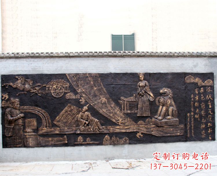 荆州“汉代重气质，牡丹留正色”中国传统文化浮雕壁画，玻璃钢仿铜园林墙壁装饰壁画