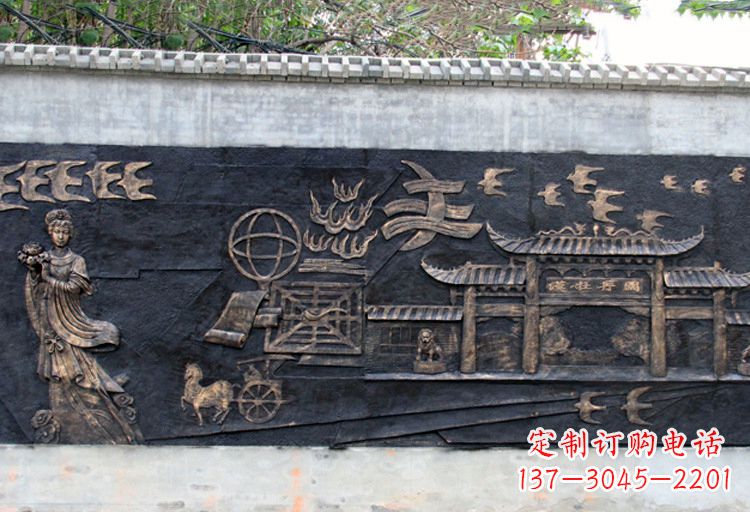荆州玻璃钢仿铜“汉牡丹图”浮雕墙壁画