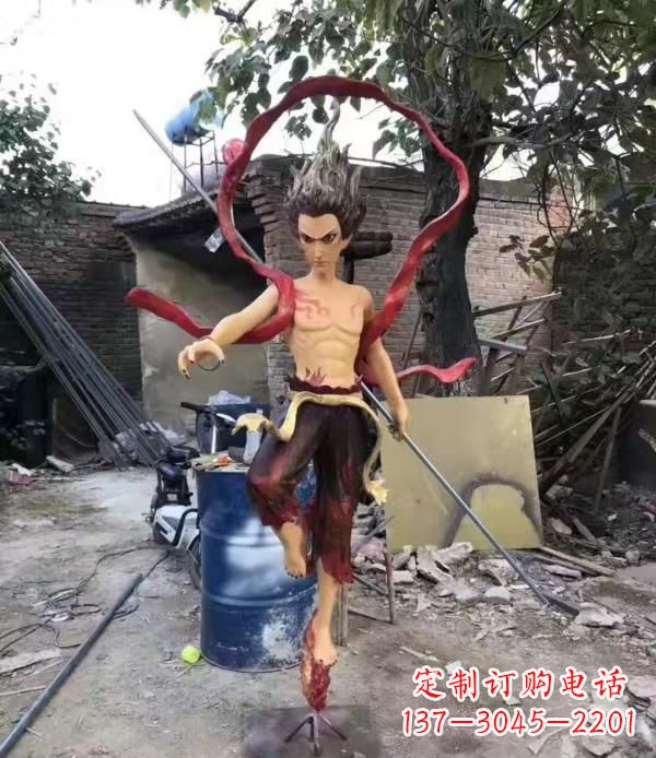 荆州玻璃钢仿真哪吒雕塑