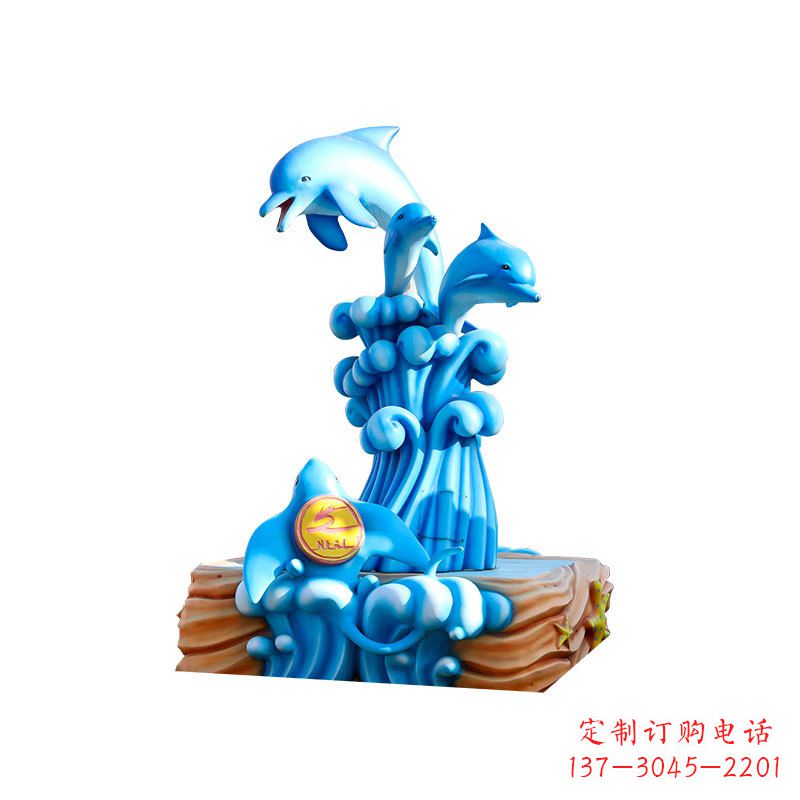 荆州玻璃钢戏水海豚,水上乐园泳池喷泉玻璃钢雕塑