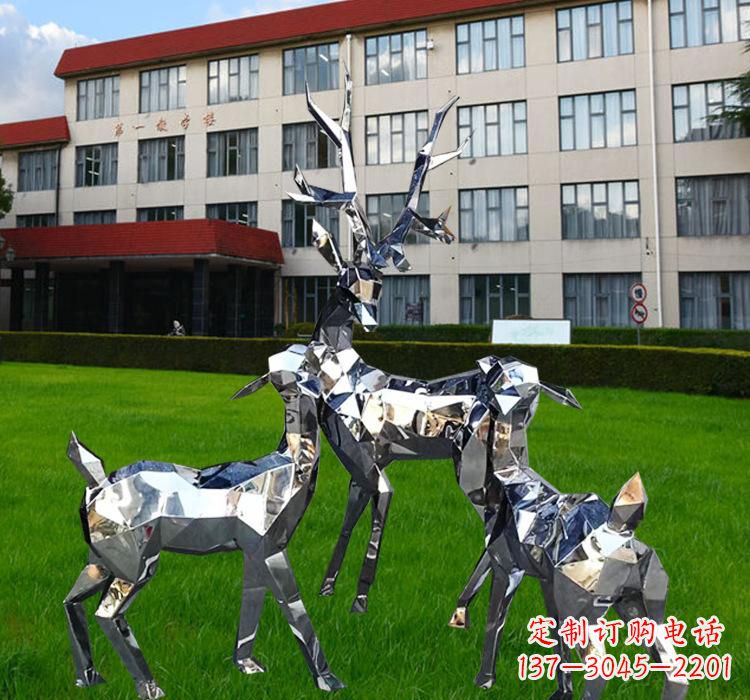 荆州不锈钢草坪麋鹿雕塑