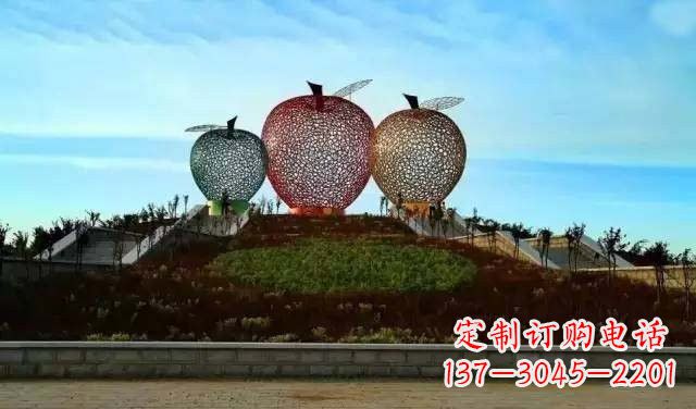 荆州不锈钢城市彩色镂空苹果雕塑