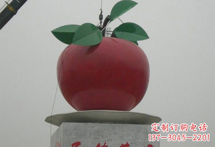 荆州不锈钢城市大型苹果雕塑象征着城市繁荣