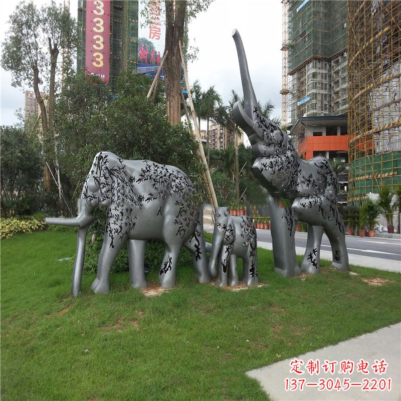 荆州不锈钢抽象大象雕塑-小区园林草坪雕塑景观雕塑