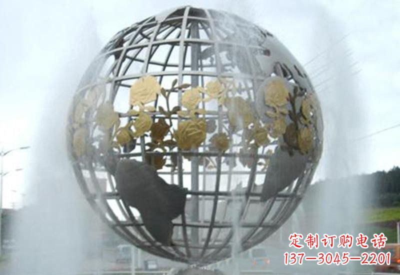 荆州不锈钢地球仪雕塑象征着地球家园