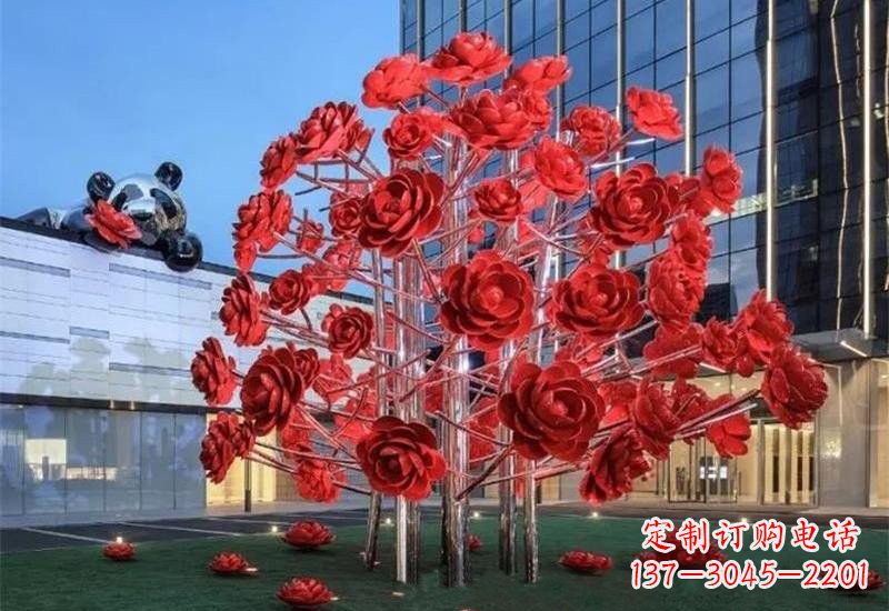 荆州不锈钢公园玫瑰花树雕塑——让玫瑰长驻公园