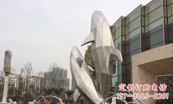 荆州不锈钢海豚喷泉雕塑精美的海洋之美