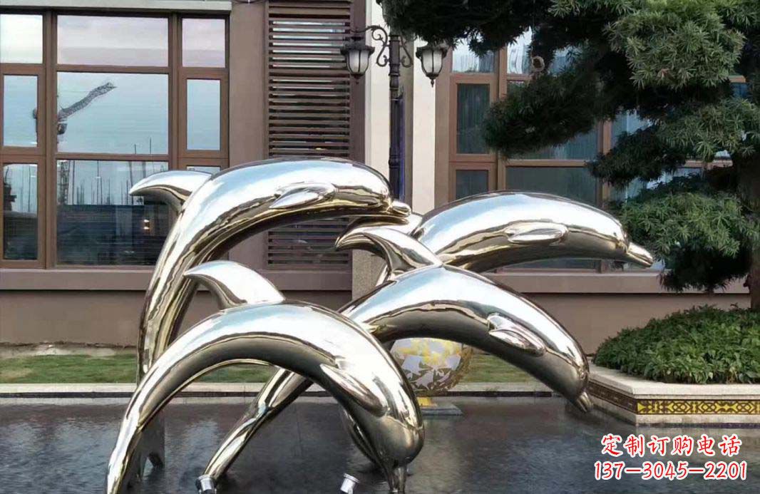 荆州不锈钢海豚跳跃雕塑精美绝伦