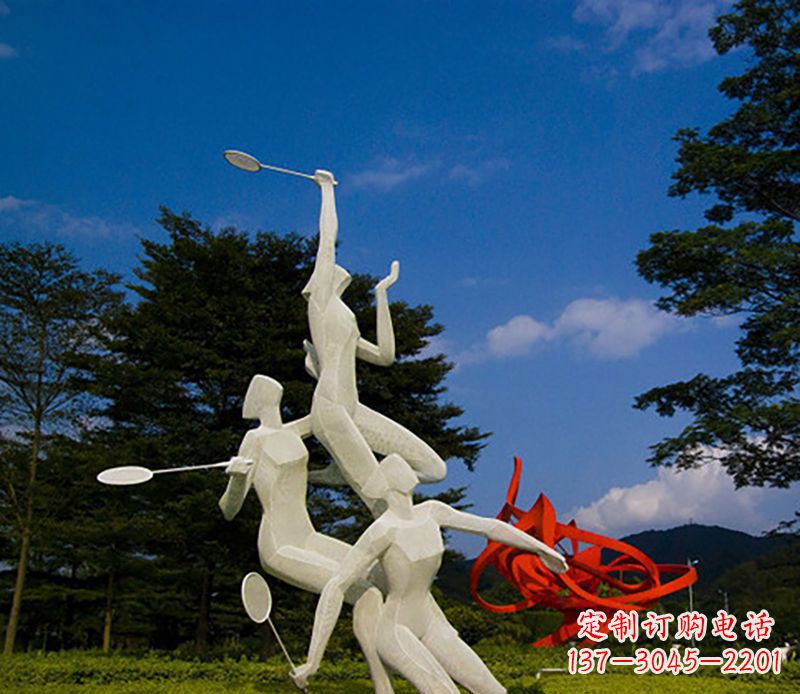 荆州不锈钢羽毛球雕塑精美线条展现体育热情