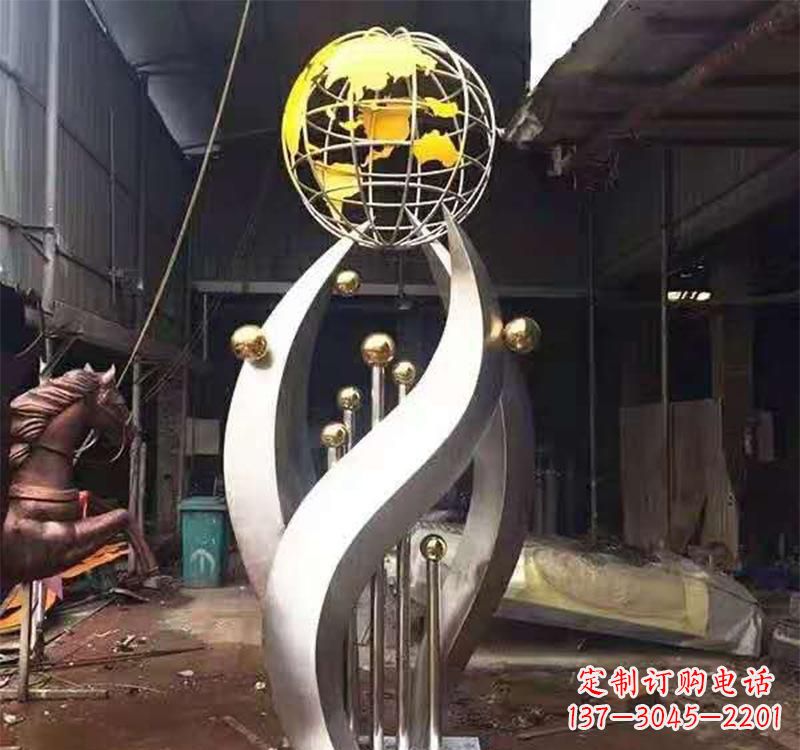 荆州不锈钢转动地球仪雕塑——传承地球文明