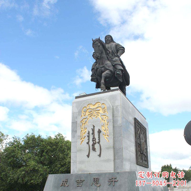 荆州成吉思汗广场雕塑-骑马铁木真历史名人景观铜雕塑