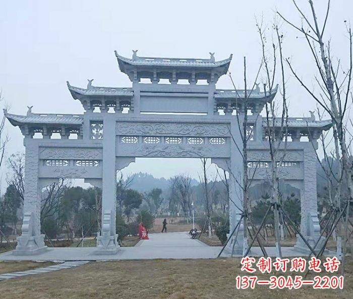 荆州村口三门石雕牌楼_2 (2)