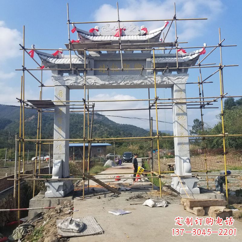 荆州村庄石牌坊雕塑传承民间文化