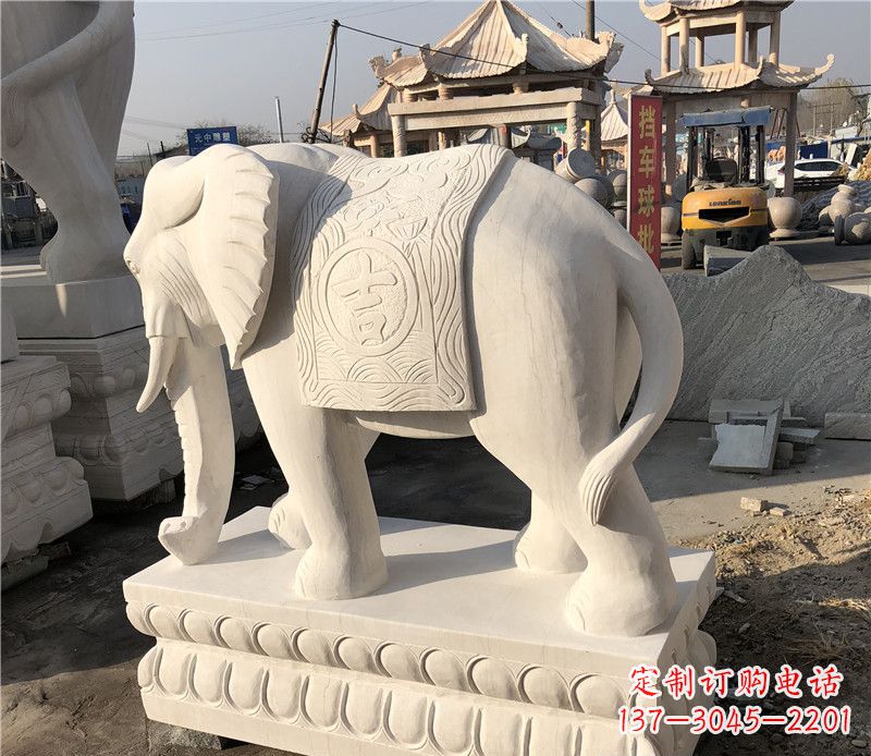 荆州大理石卷鼻如意大象雕塑