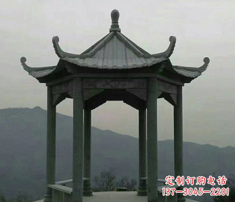 荆州大理石凉亭景区六角石雕