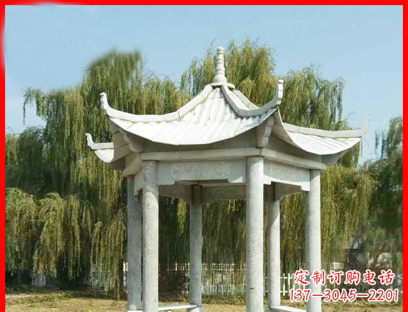 荆州大理石六角凉亭公园石雕 (3)