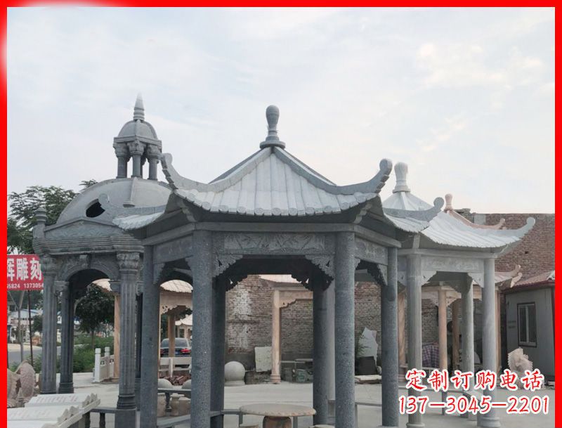 荆州大理石六角凉亭公园石雕 (5)