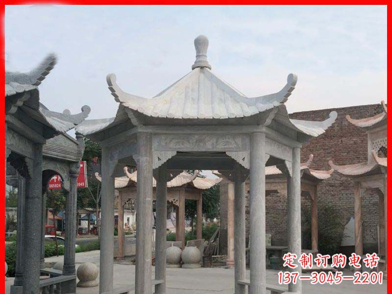 荆州大理石六角凉亭公园石雕