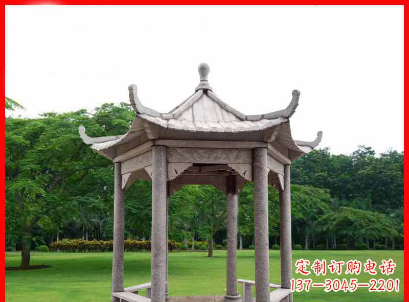 荆州大理石六角凉亭园林景观石雕