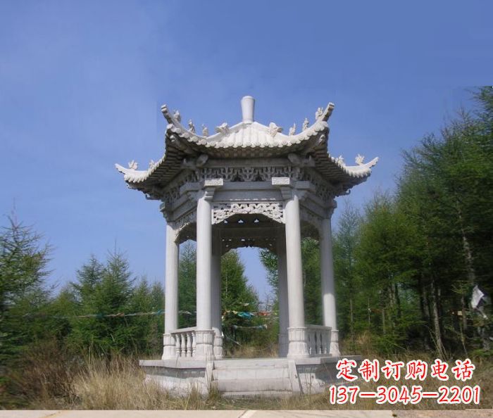 荆州大理石六角石雕凉亭 (3)