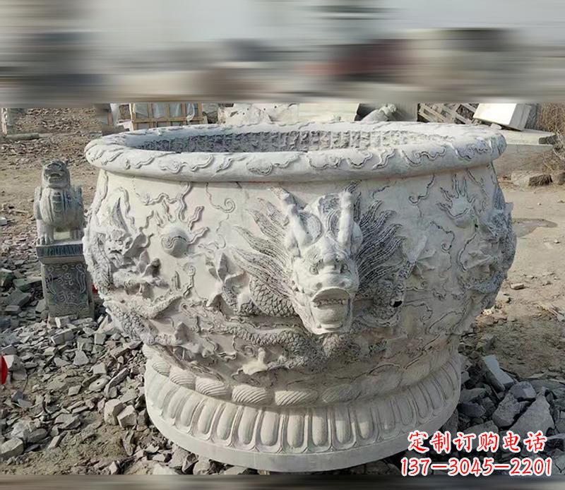荆州大理石龙浮雕水缸