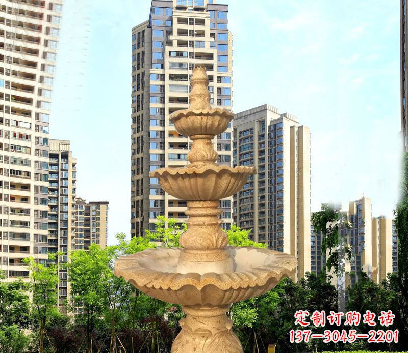 荆州大理石三层喷泉公园石雕 (2)
