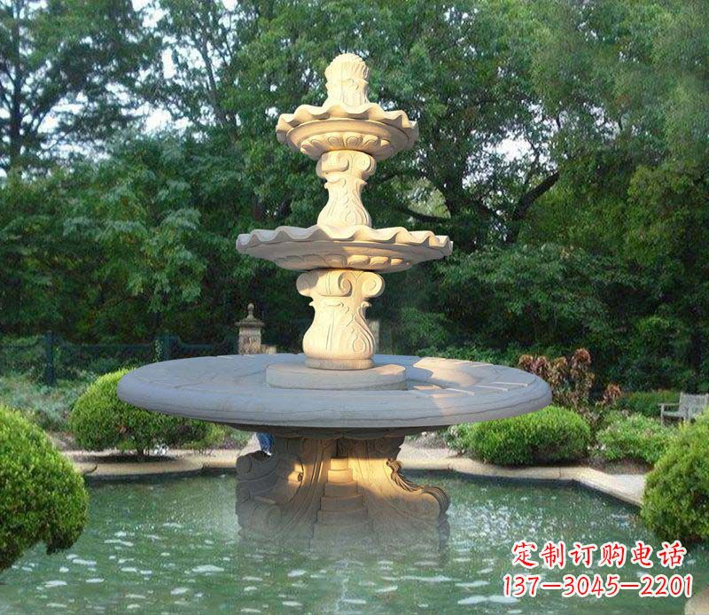 荆州大理石三层喷泉公园石雕