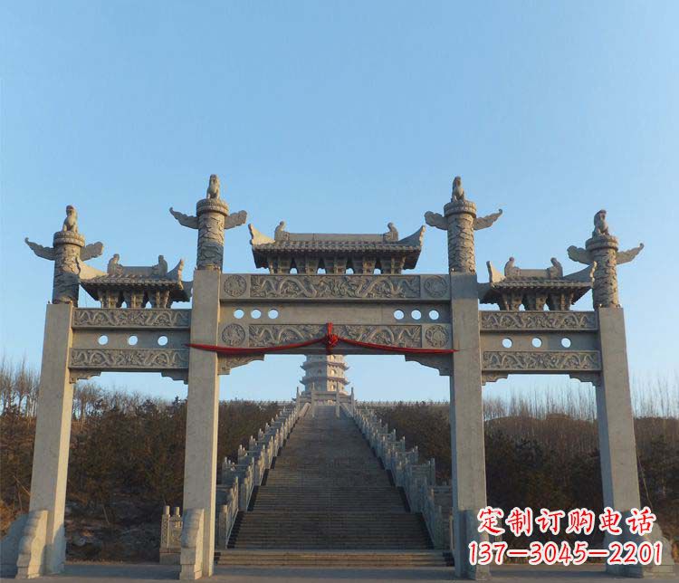 荆州大理石三门牌坊景区石雕