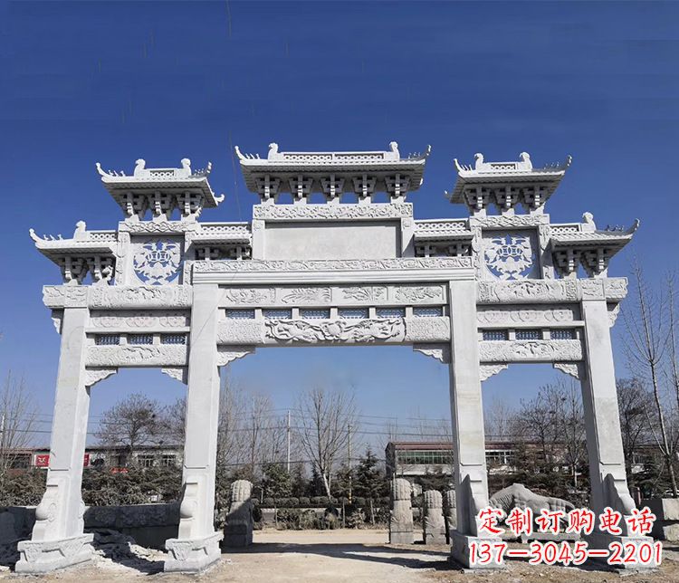 荆州大理石三门五楼牌坊石雕