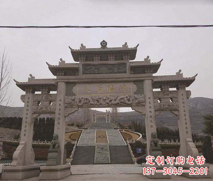 荆州大理石三门五楼石牌坊石雕