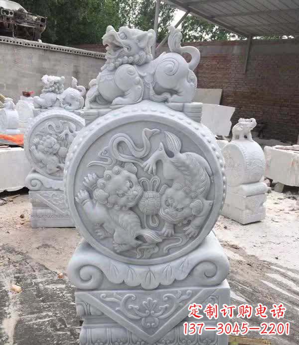 荆州大理石狮子抱鼓石雕塑