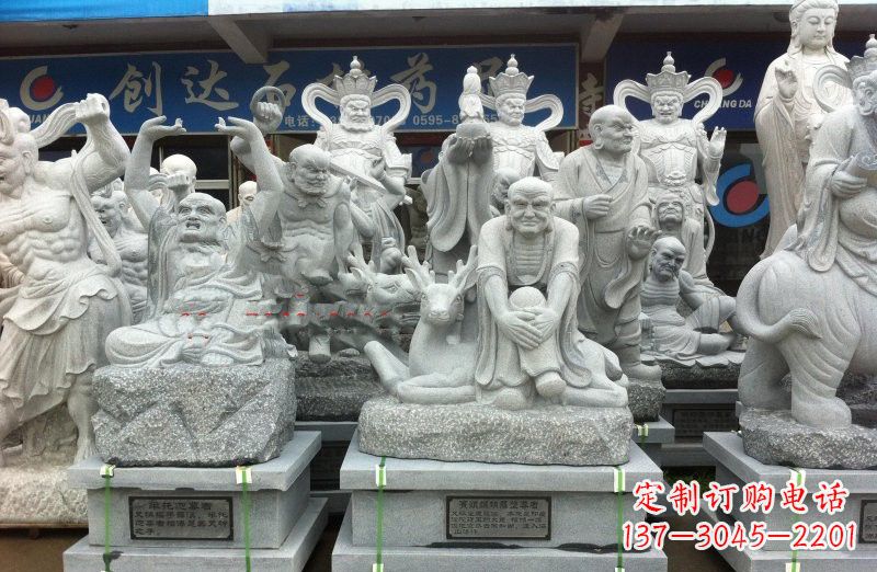荆州大理石坐式罗汉禅修雕塑