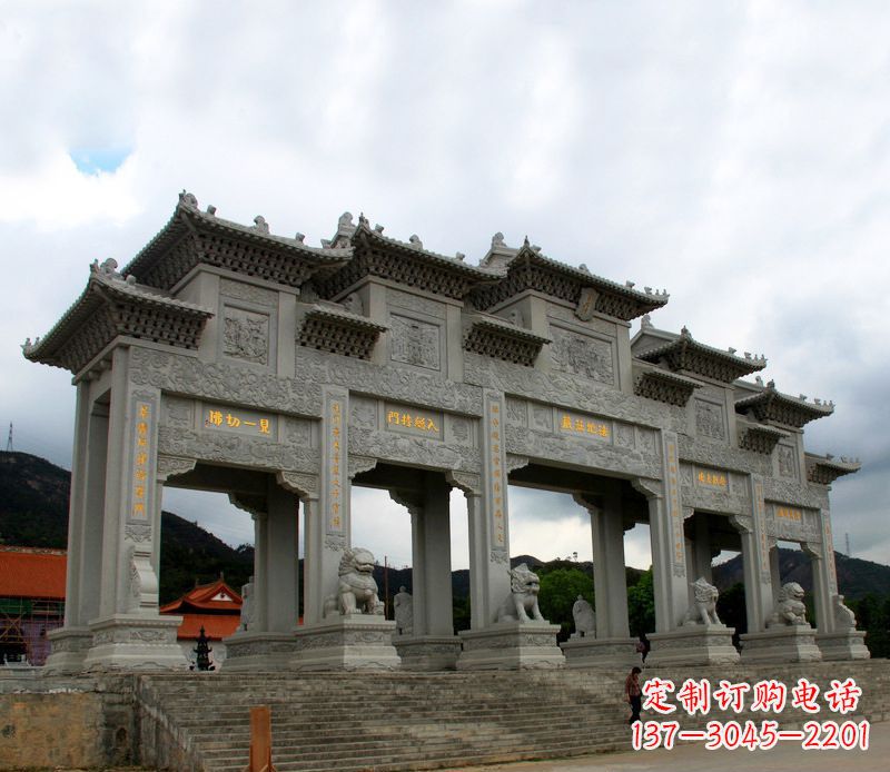 荆州大型五门石雕牌楼雕塑 