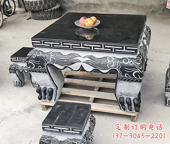 荆州方形仿古石桌凳 (2)