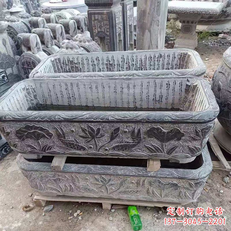 荆州方形石槽雕塑,打造完美家庭养鱼石缸