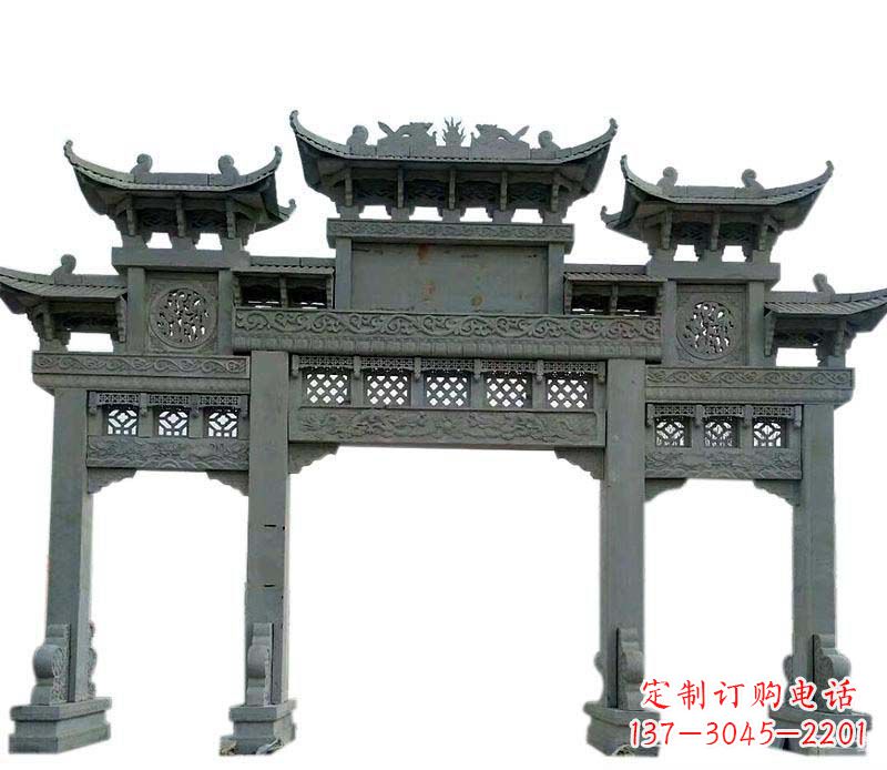 荆州仿古三门大理石牌坊石雕
