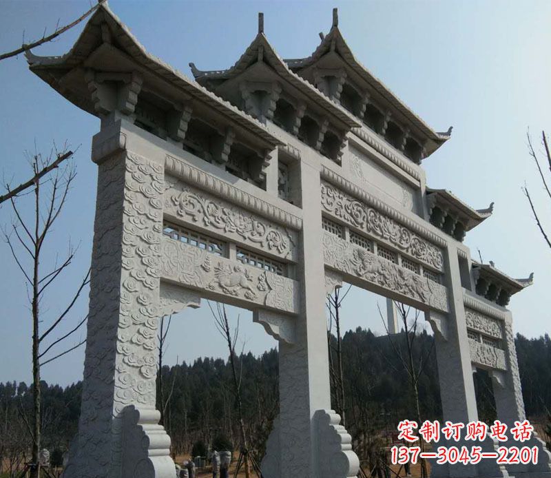荆州仿古三门牌坊景观石雕