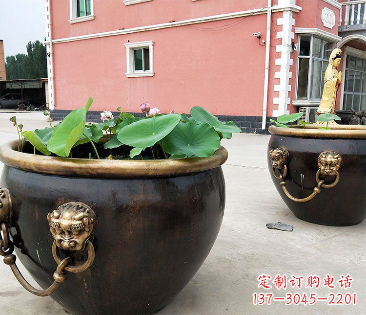 荆州精美铜雕狮子头水缸
