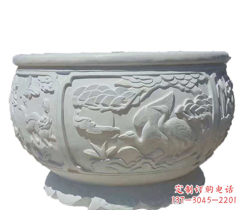 荆州精美仿古鱼缸石雕花盆雕塑