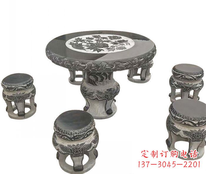 荆州仿古圆形石桌凳雕塑