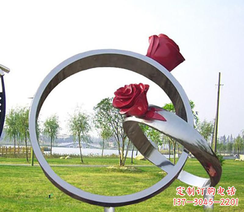 荆州不锈钢景观婚戒雕塑