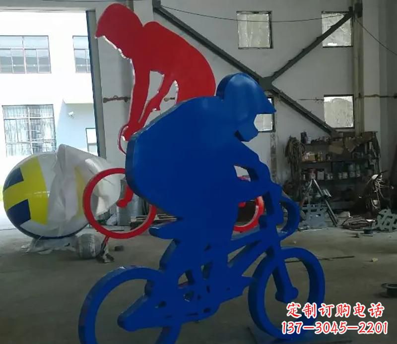 荆州公园不锈钢骑自行车运动人物雕塑