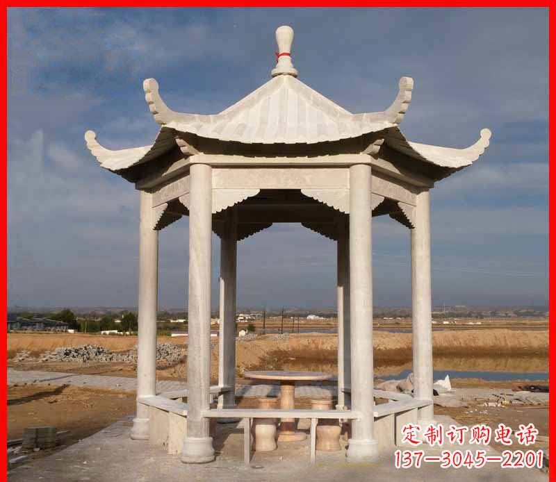 荆州公园大理石六角石雕凉亭 (2)