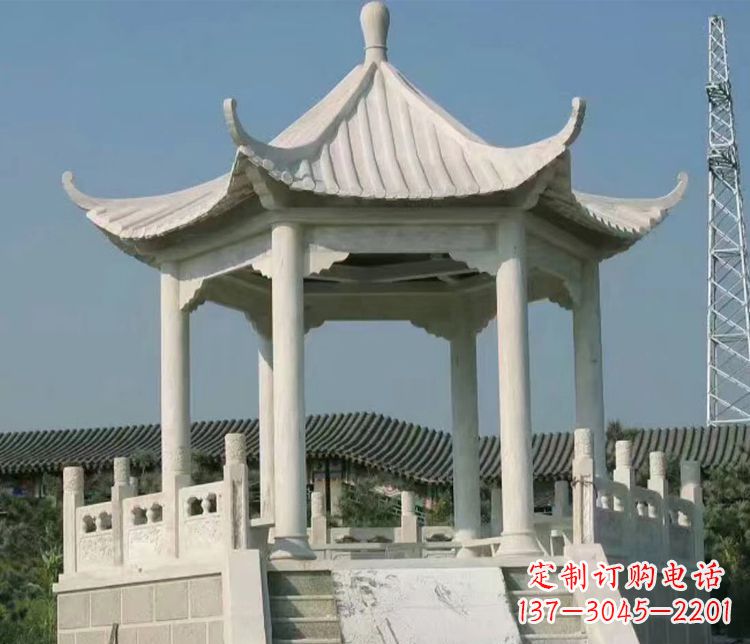 荆州极具视觉冲击力的大理石六角石凉亭雕塑