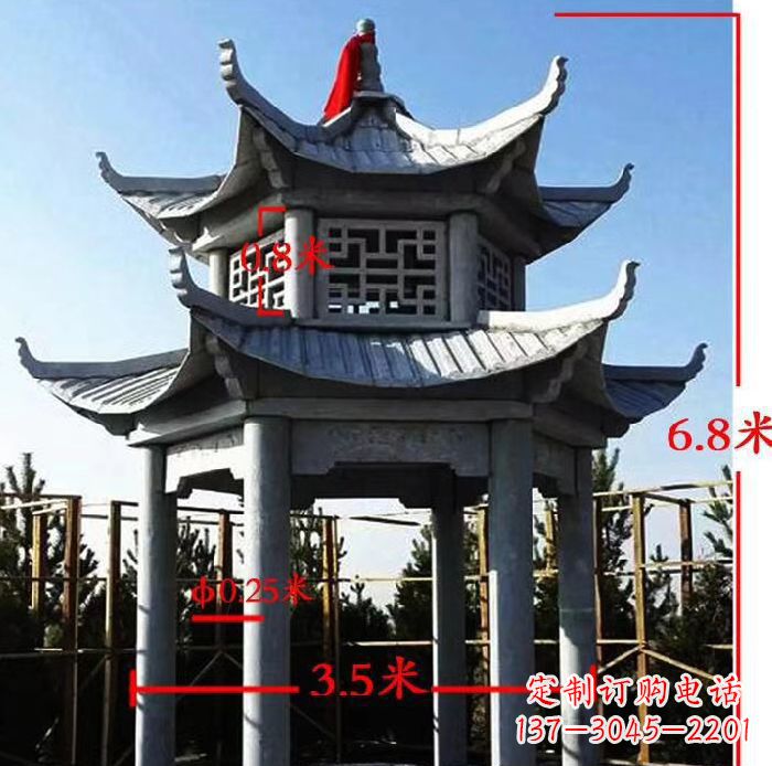 荆州杰出的大理石六角石双层凉亭雕塑