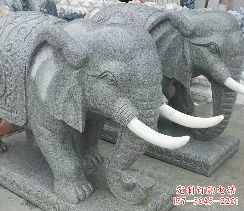 荆州公园动物大理石大象石雕 (6)