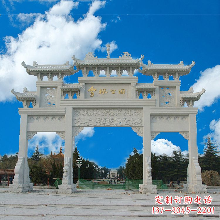 荆州传承历史的精美汉白玉三门牌楼雕塑