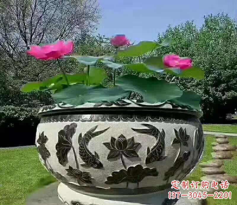 荆州唯美鲤鱼水缸雕塑