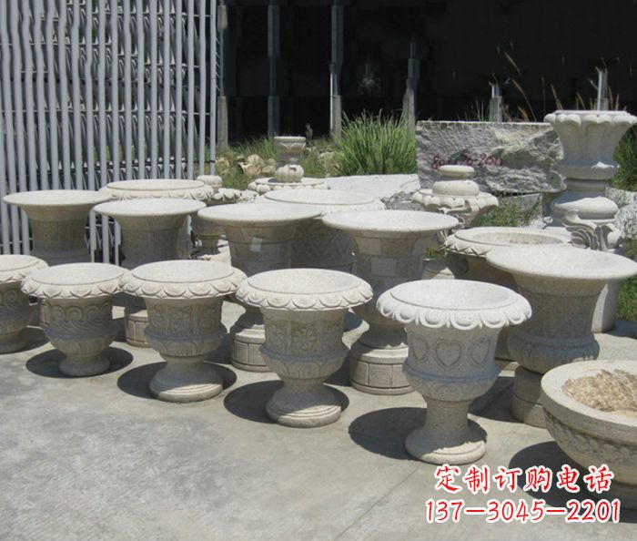 荆州大理石花盆石雕艺术品