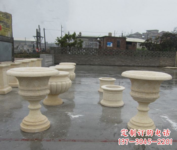 荆州完美绽放——大理石花盆石雕